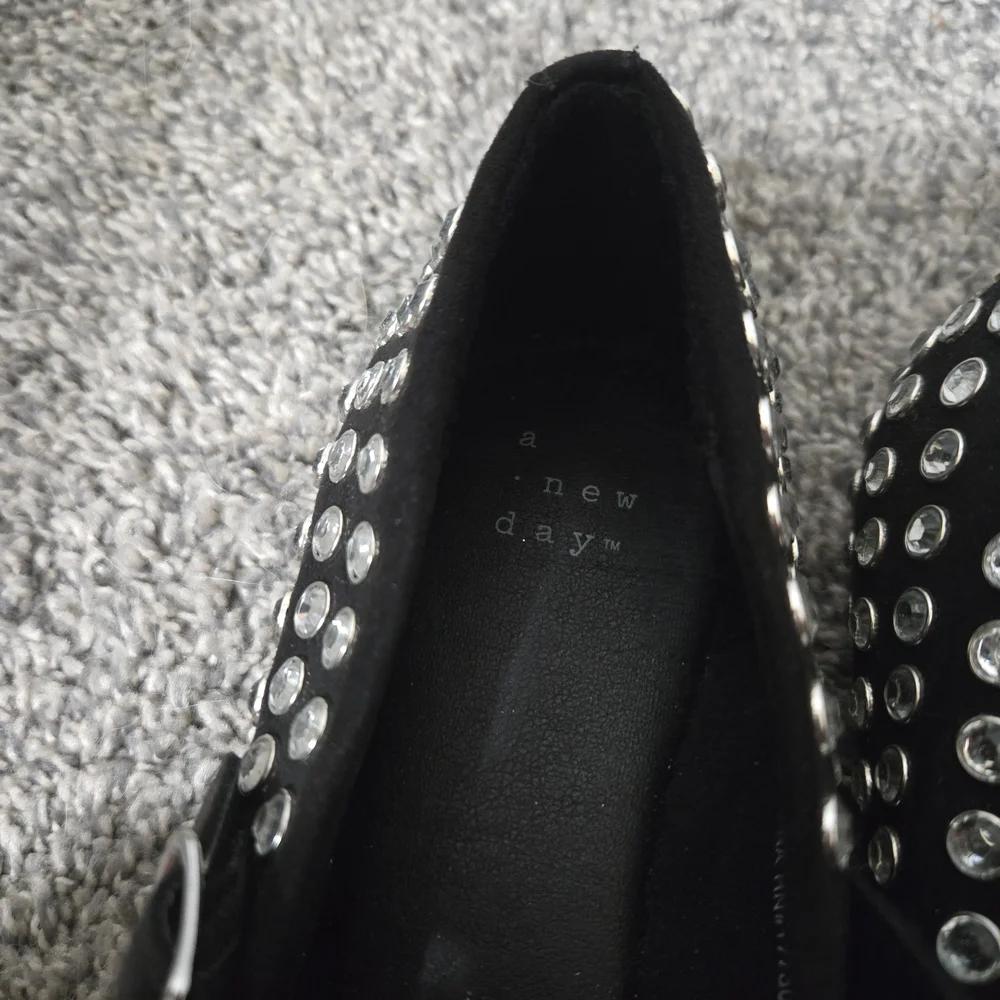 Black Rhinestone Studded Mary Jane Ballet Flats Style Shoes, Size 6.5, NEW W/Tag - Picture 8 of 15
